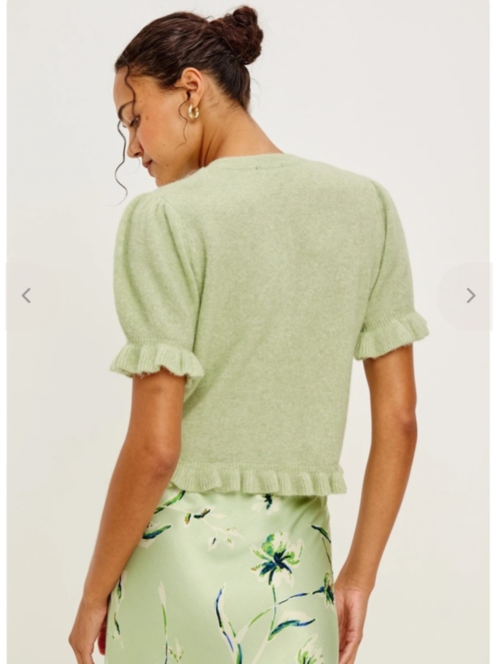 Rails Light Green Puff Sleeve Ruffle Cardigan - Picture 2 of 16